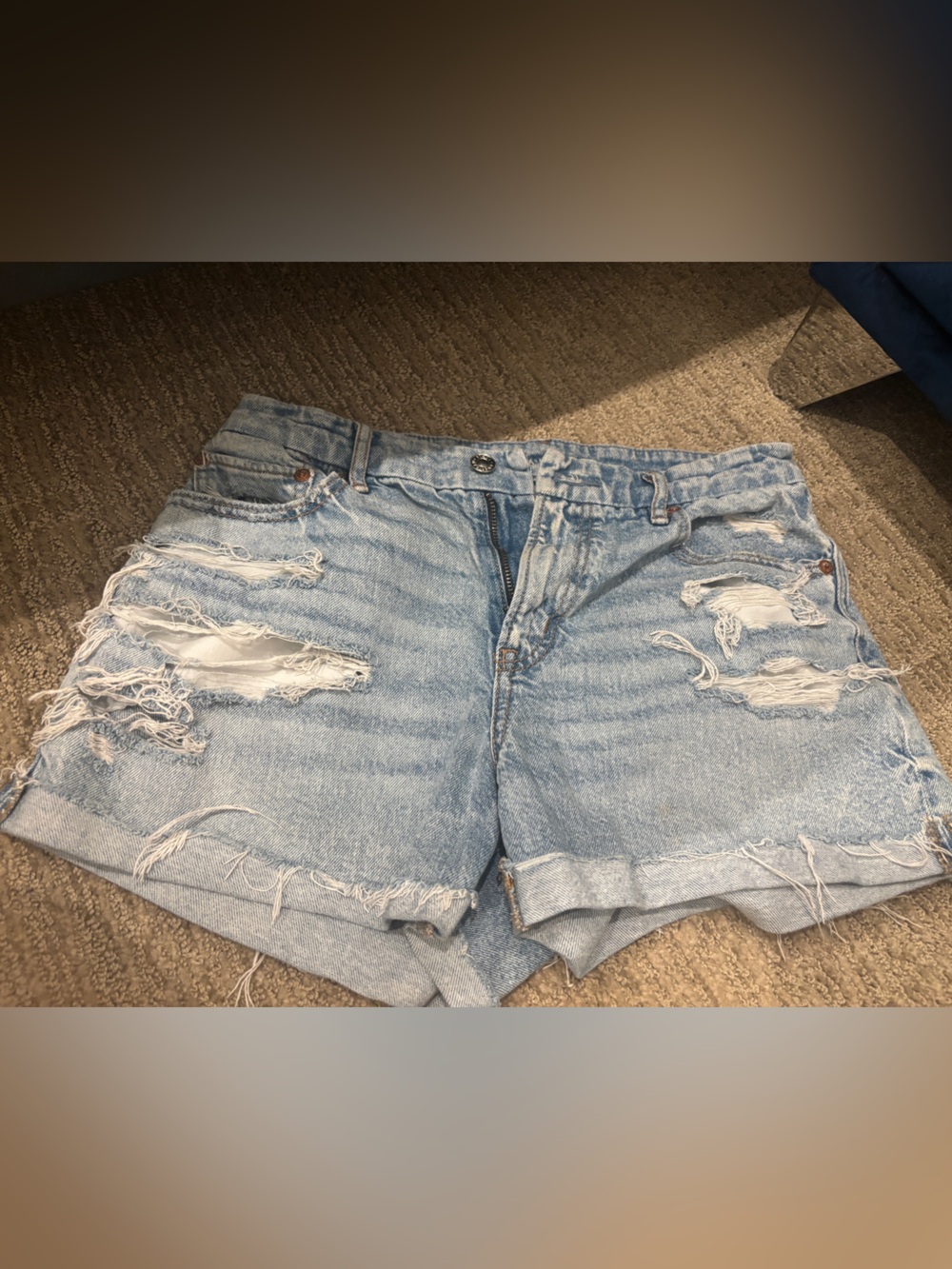 American Eagle Outfitters Light Blue Distressed Denim Shorts
